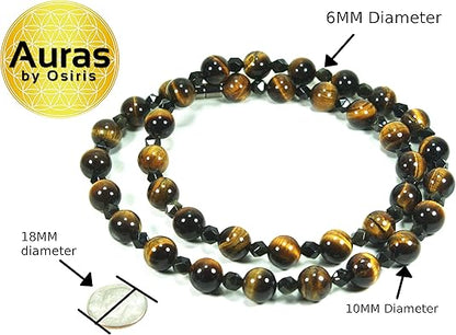 Auras by Osiris – Tiger Eye Beaded Necklace for Men – Handmade in USA – Tiger Eye & Obsidian Crystals – Easy Lock Clasp – Good Luck, Confidence & Protection