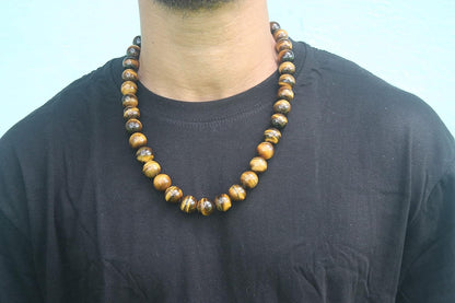 Men’s Tiger Eye Necklace – 24” Large 16mm Beaded Prosperity & Healing Crystal Jewelry