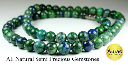 Azurite Crystal Necklace for Men/Women - Chrysocolla Crystal Bead Necklace - Chrysocolla Lapis Lazuli Necklace - Natural Gemstones - Beaded Choker Necklaces for Women/Men
