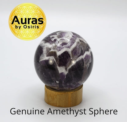 Auras By Osiris Crystal Sphere with Handmade Bamboo Stand - Artisan Crafted Gemstone Orb for Healing and Decoration