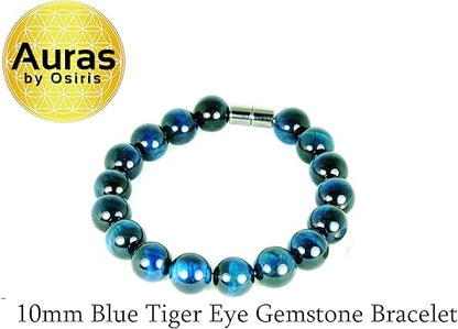 Auras by Osiris Chakra Bracelet - Anxiety Bracelet - Bead Bracelet - Crystal Bracelet for Men/Women (8, Blue Tiger Eye)