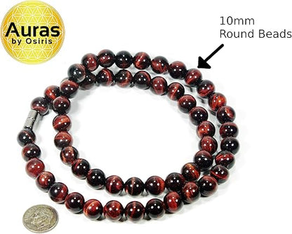 Auras by Osiris – Red Tiger Eye Beaded Necklace for Men & Women – 22 Inch Healing Crystal Jewelry with Easy-Lock Clasp
