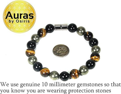 Auras by Osiris Triple Protection Bracelet - Black Tourmaline- Tiger Eye - Pyrite - Luxury Jewelry - Durable Bracelets