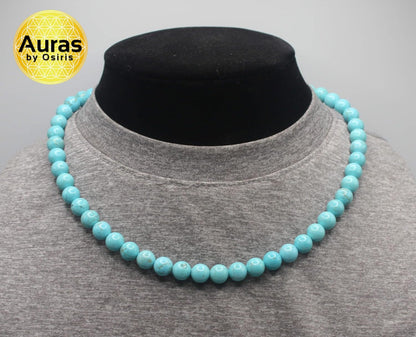 Turquoise Necklace for Men and Women | Genuine Gemstone Turquoise Jewelry for Protection and Healing | Blue Crystal Fashion Accessory | 8mm 22 inches