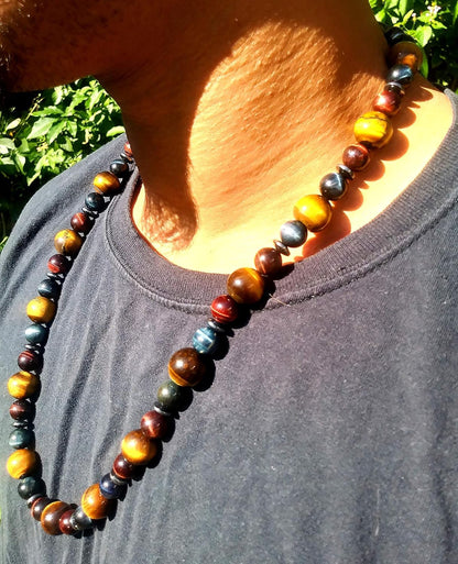 AURAS BY OSIRIS – Tiger’s Eye Necklace for Men & Women – Long Beaded Gemstone Necklace with Easy Lock Clasp