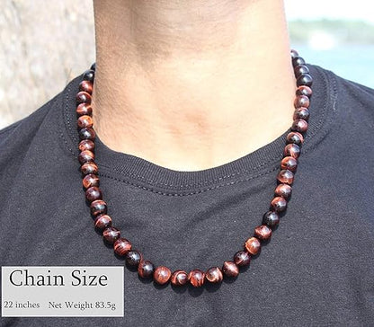 Auras by Osiris – Red Tiger Eye Beaded Necklace for Men & Women – 22 Inch Healing Crystal Jewelry with Easy-Lock Clasp