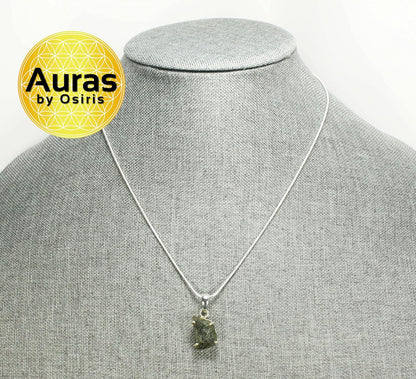 17” Genuine Moldavite Necklace – Authentic Meteorite Crystal Pendant on Sterling Silver Snake Chain (Men & Women)