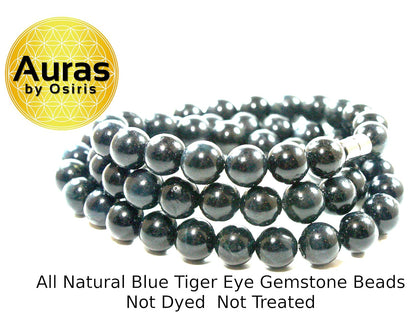 Blue Tiger Eye Necklace for Men & Women – Hawks Eye Crystal Healing Jewelry – Confidence & Powerful Communication