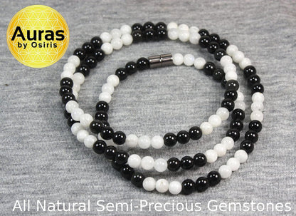 Ying Yang Necklace Genuine Moonstone Obsidian Necklace for Men/Women Healing Crystals and Gemstones Protection Necklaces