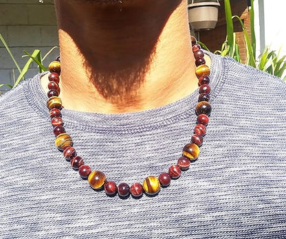 Tiger Eye Beaded Necklace for Men – Handmade Natural Gemstone Jewelry for Confidence, Good Luck & Motivation