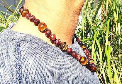 Tiger Eye Beaded Necklace for Men – Handmade Natural Gemstone Jewelry for Confidence, Good Luck & Motivation