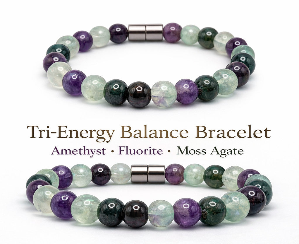 Amethyst Fluorite Moss Agate bracelet for Virgo Zodiac Sign