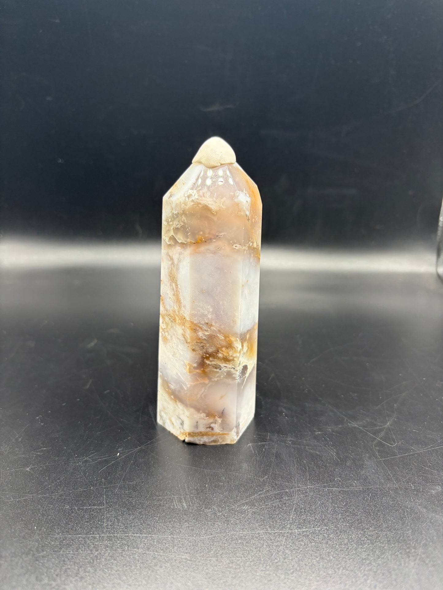 Flower Agate Crystal Tower 355g (5 Inch) – Natural Healing Crystal for Meditation, Self-Growth, Reiki & Home Decor
