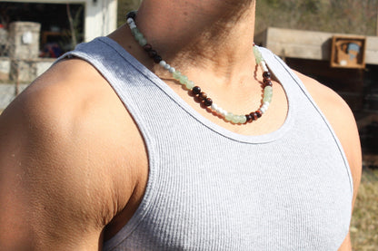 Auras by Osiris Howlite, Aventurine & Red Tiger Eye Necklace 🌈 | 6mm/8mm Calm, Prosperity & Courage (Mexico Artisanal)