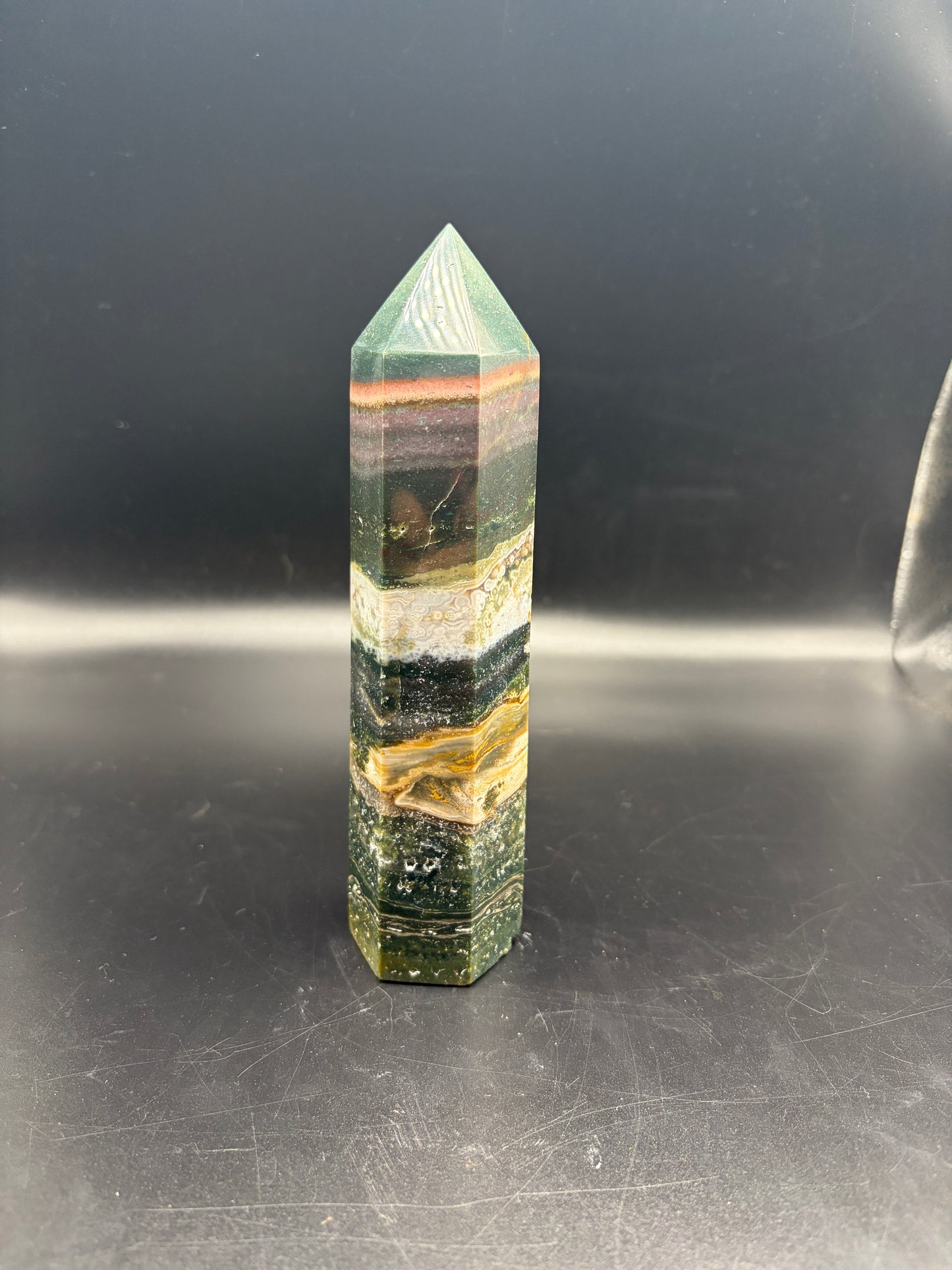 Ocean Jasper Crystal Tower 390g (6.5 Inch) – Natural Healing Crystal for Joy, Positivity, Meditation & Home Decor