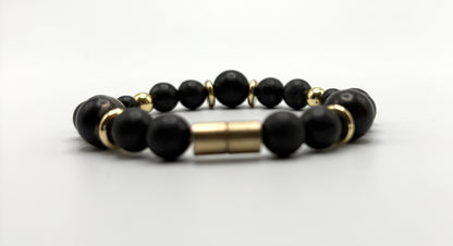 Black Shungite Bracelet with Gold Spacers – Magnetic Clasp Bracelet – Grounding Energy Jewelry