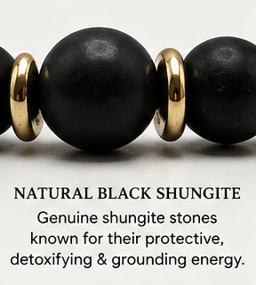Black Shungite Bracelet with Gold Spacers – Magnetic Clasp Bracelet – Grounding Energy Jewelry