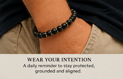 Black Shungite Bracelet with Gold Spacers – Magnetic Clasp Bracelet – Grounding Energy Jewelry