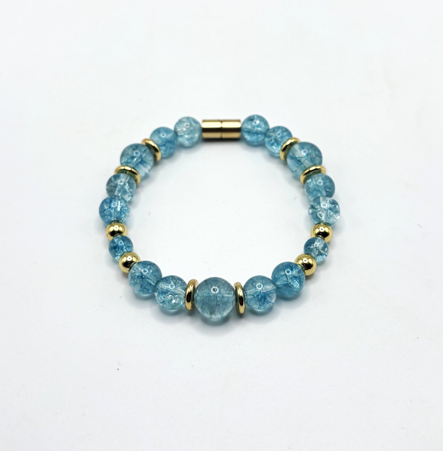 Blue Topaz Bracelet with Gold Spacers – Magnetic Clasp Bracelet – Communication, Clarity & Self-Expression Jewelry