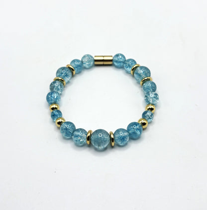 Blue Topaz Bracelet with Gold Spacers – Magnetic Clasp Bracelet – Communication, Clarity & Self-Expression Jewelry