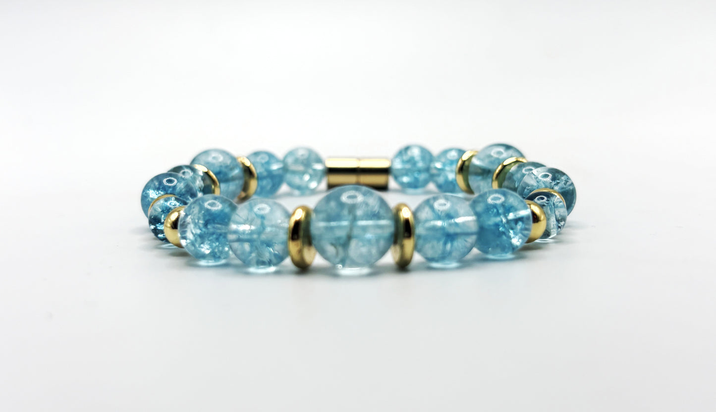 Blue Topaz Bracelet with Gold Spacers – Magnetic Clasp Bracelet – Communication, Clarity & Self-Expression Jewelry