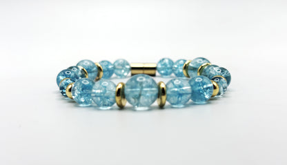 Blue Topaz Bracelet with Gold Spacers – Magnetic Clasp Bracelet – Communication, Clarity & Self-Expression Jewelry