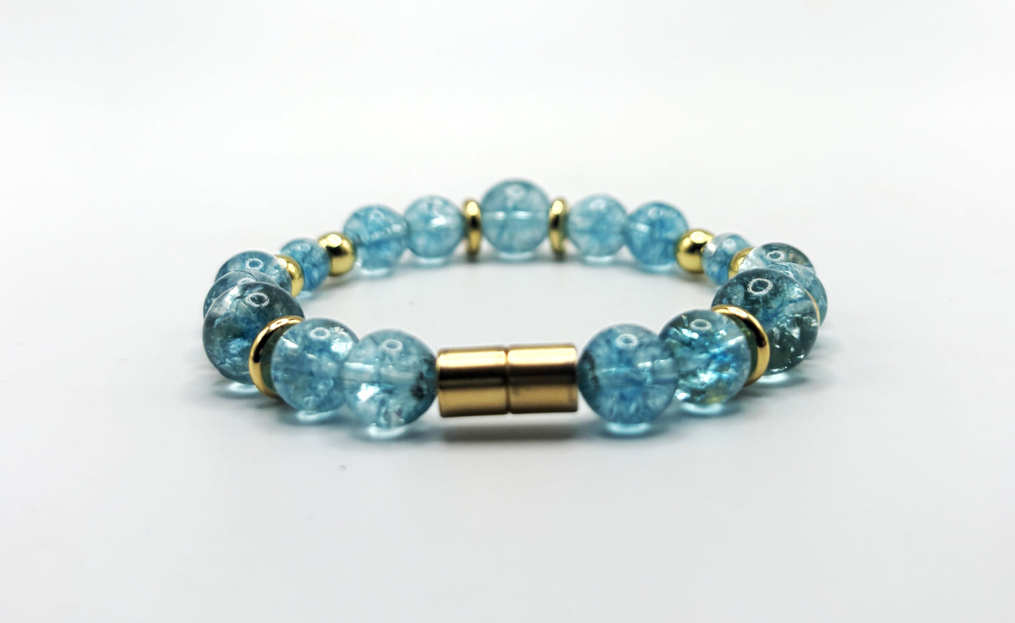 Blue Topaz Bracelet with Gold Spacers – Magnetic Clasp Bracelet – Communication, Clarity & Self-Expression Jewelry