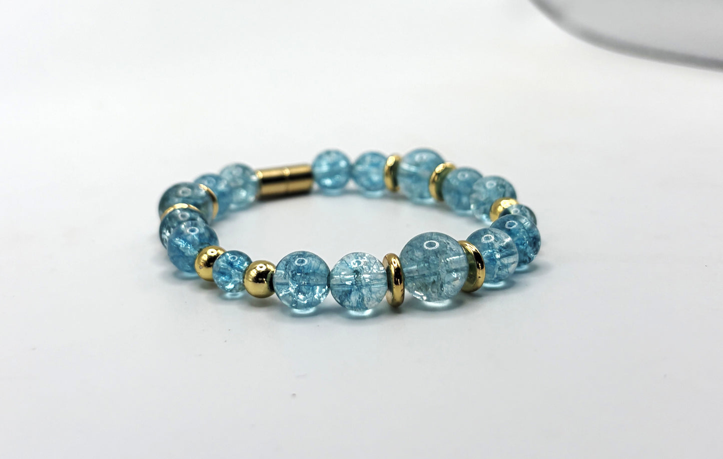 Blue Topaz Bracelet with Gold Spacers – Magnetic Clasp Bracelet – Communication, Clarity & Self-Expression Jewelry