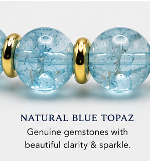 Blue Topaz Bracelet with Gold Spacers – Magnetic Clasp Bracelet – Communication, Clarity & Self-Expression Jewelry
