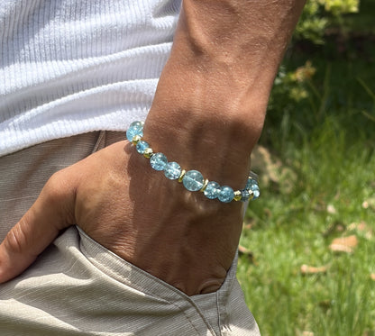 Blue Topaz Bracelet with Gold Spacers – Magnetic Clasp Bracelet – Communication, Clarity & Self-Expression Jewelry