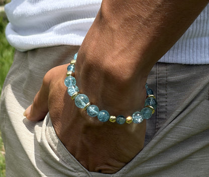 Blue Topaz Bracelet with Gold Spacers – Magnetic Clasp Bracelet – Communication, Clarity & Self-Expression Jewelry