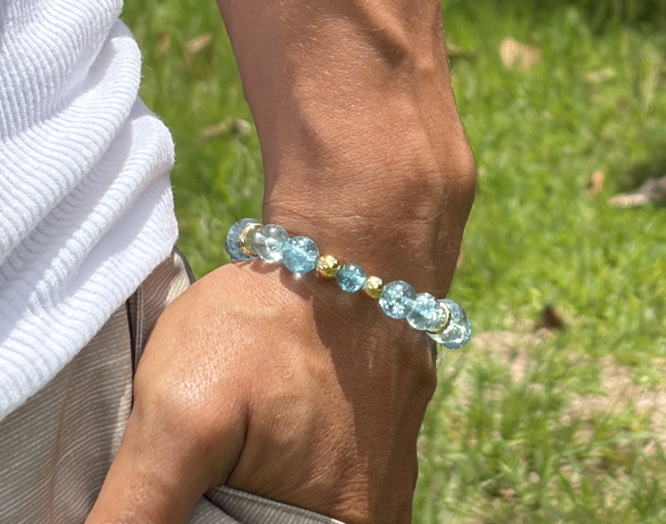Blue Topaz Bracelet with Gold Spacers – Magnetic Clasp Bracelet – Communication, Clarity & Self-Expression Jewelry