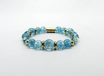 Blue Topaz Bracelet with Gold Spacers – Magnetic Clasp Bracelet – Communication, Clarity & Self-Expression Jewelry