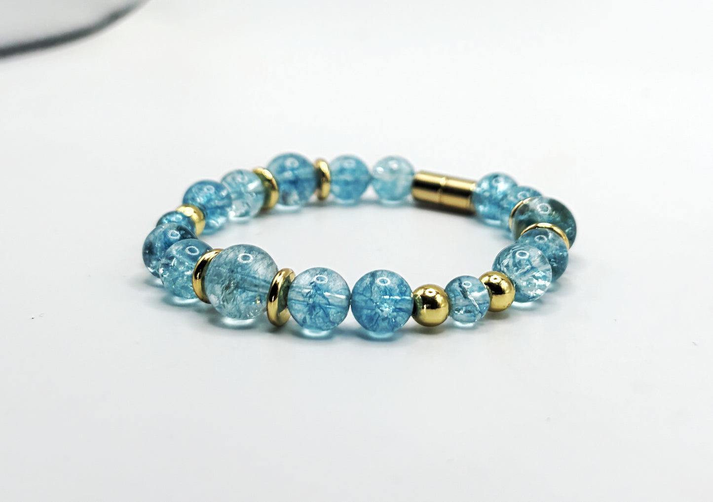 Blue Topaz Bracelet with Gold Spacers – Magnetic Clasp Bracelet – Communication, Clarity & Self-Expression Jewelry
