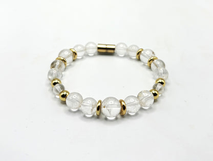 Clear Quartz Bracelet with Gold Spacers – Magnetic Clasp Gemstone Jewelry – Clarity, Focus, & Energy Amplifier