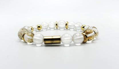 Clear Quartz Bracelet with Gold Spacers – Magnetic Clasp Gemstone Jewelry – Clarity, Focus, & Energy Amplifier