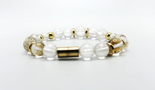 Clear Quartz Bracelet with Gold Spacers – Magnetic Clasp Gemstone Jewelry – Clarity, Focus, & Energy Amplifier