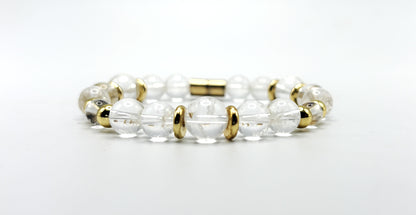 Clear Quartz Bracelet with Gold Spacers – Magnetic Clasp Gemstone Jewelry – Clarity, Focus, & Energy Amplifier