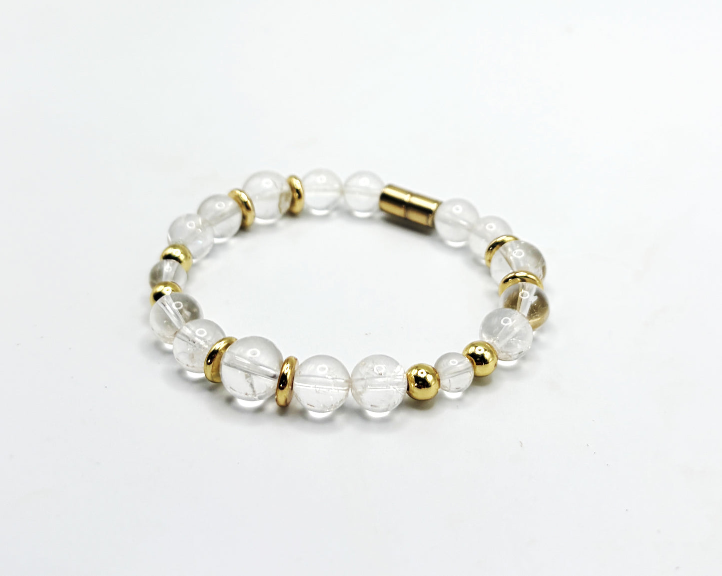 Clear Quartz Bracelet with Gold Spacers – Magnetic Clasp Gemstone Jewelry – Clarity, Focus, & Energy Amplifier
