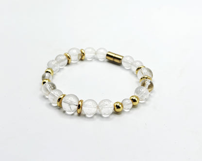 Clear Quartz Bracelet with Gold Spacers – Magnetic Clasp Gemstone Jewelry – Clarity, Focus, & Energy Amplifier