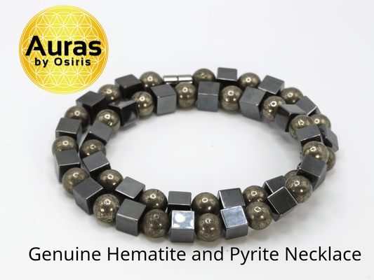 Hematite Cube & Pyrite Sphere Necklace – Handmade Gemstone Jewelry for Strength, Wealth & Protection