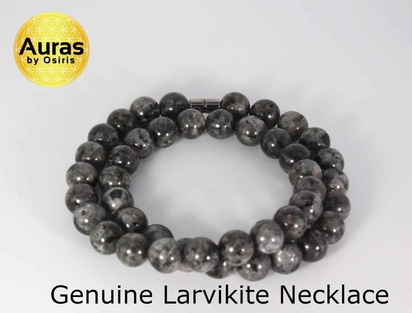 Larvikite Necklace - 12mm Beaded Necklace for Men/Women - Labradorite Necklace