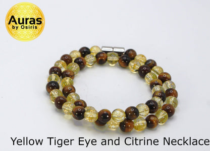 Auras by Osiris Yellow Tiger Eye & Citrine Necklace 👑 | 6mm Prosperity, Confidence & Success Gemstone Jewelry