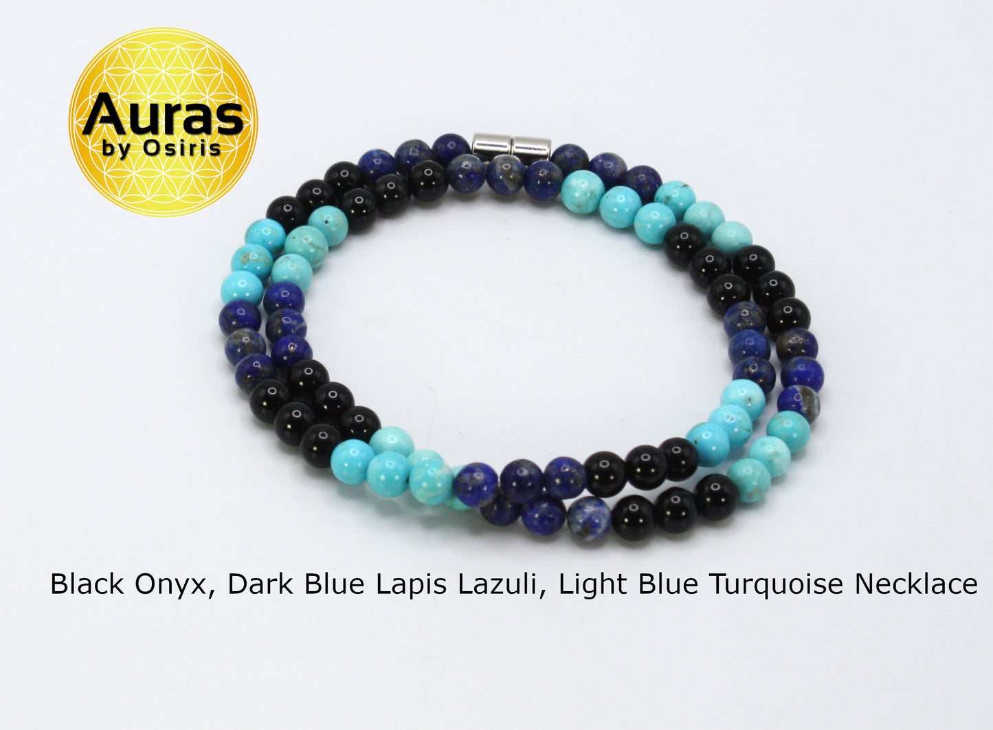 Amethyst Black Onyx Dark Blue Lapis Lazuli Light Blue Turquoise Necklace - For Man/Woman - 6mm Bead Diameter Necklace