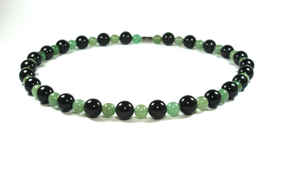 African Beaded Necklace – Green Aventurine & Black Onyx Crystal Necklace for Men & Women