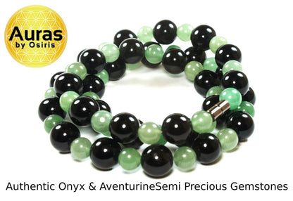 African Beaded Necklace – Green Aventurine & Black Onyx Crystal Necklace for Men & Women