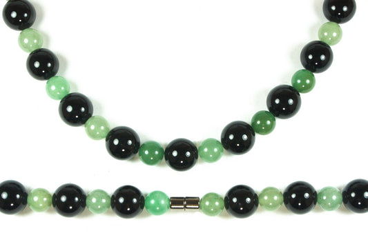African Beaded Necklace – Green Aventurine & Black Onyx Crystal Necklace for Men & Women