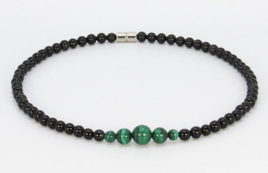 Black Tourmaline and Malachite Necklace for Men/Women Genuine Malachite Jewelry with easy lock magnet clasp