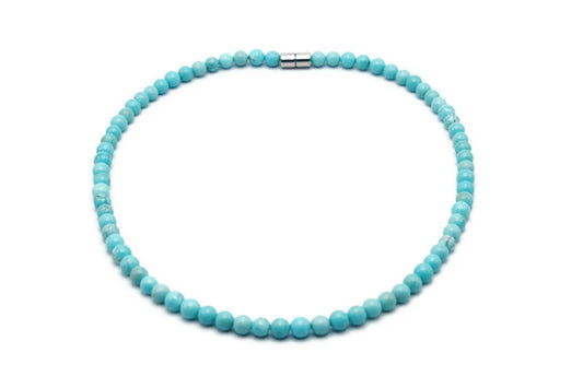Genuine Beaded Turquoise Necklace for Men/Women - Healing Crystal Jewelry with Magnetic Clasp - Sky Blue Stone - Elegant Gift for Her/Him