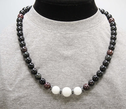 Powerful Quartet Gemstone Necklace – Obsidian, Garnet, Hematite & White Onyx | Strength, Balance & Protection